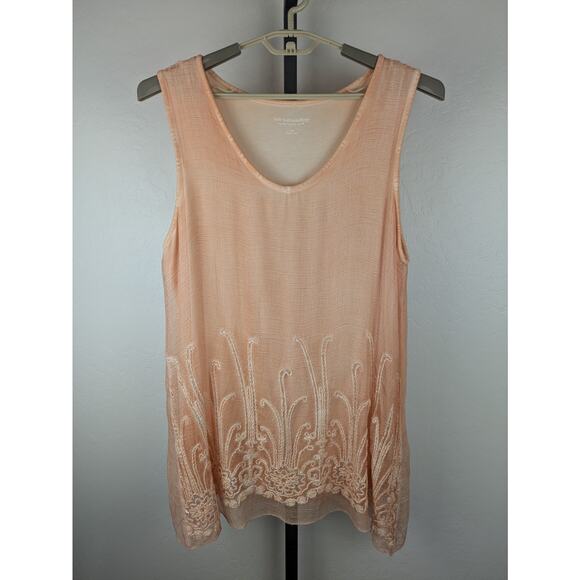 Soft Surroundings Peach Silk Embellished Sleeveless Tank Top - Picture 1 of 8